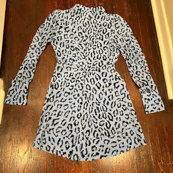 A.L.C. Marcella Silk Zip Front Blue Leopard Print Dress - Picture 9 of 10